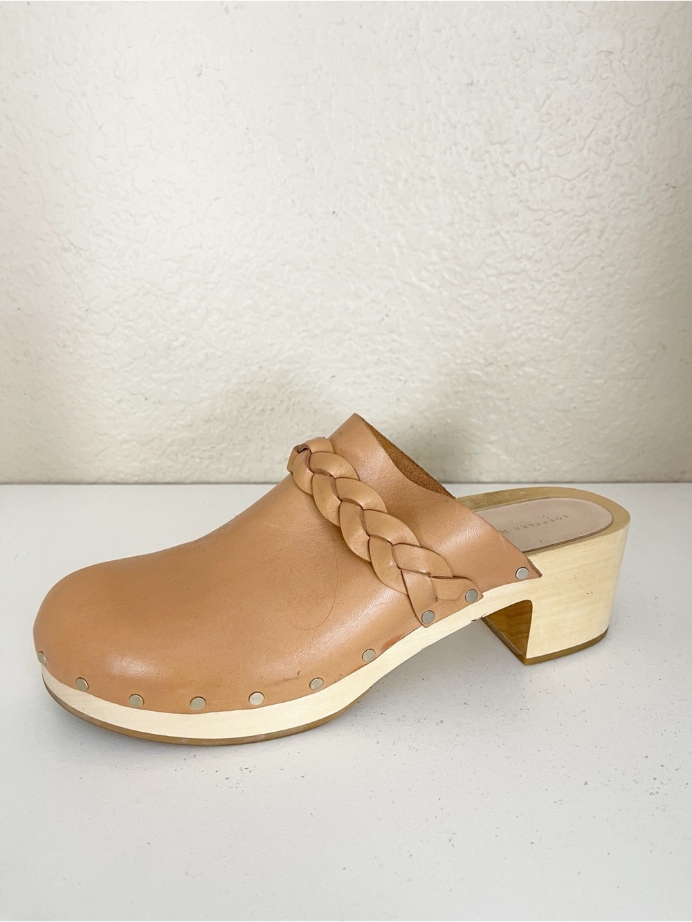 Loeffler Randall Lupa braided leather clogs in honey. Tan Leather Boho Clog Mule - Picture 4 of 11